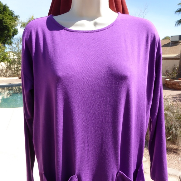 Eileen Fisher Petite Purple Pocket Stretchy Dress - Picture 3 of 8